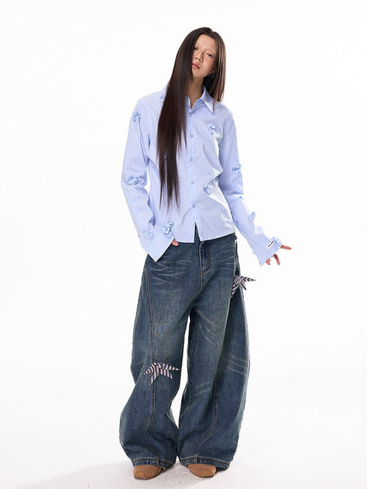 Sky Flower Long Stripe Shirt - paper.bruise